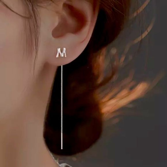 NEW First Initial Name Letter Dangle Drop Silver Tassel Earrings Set 925 Plated - Picture 13 of 16